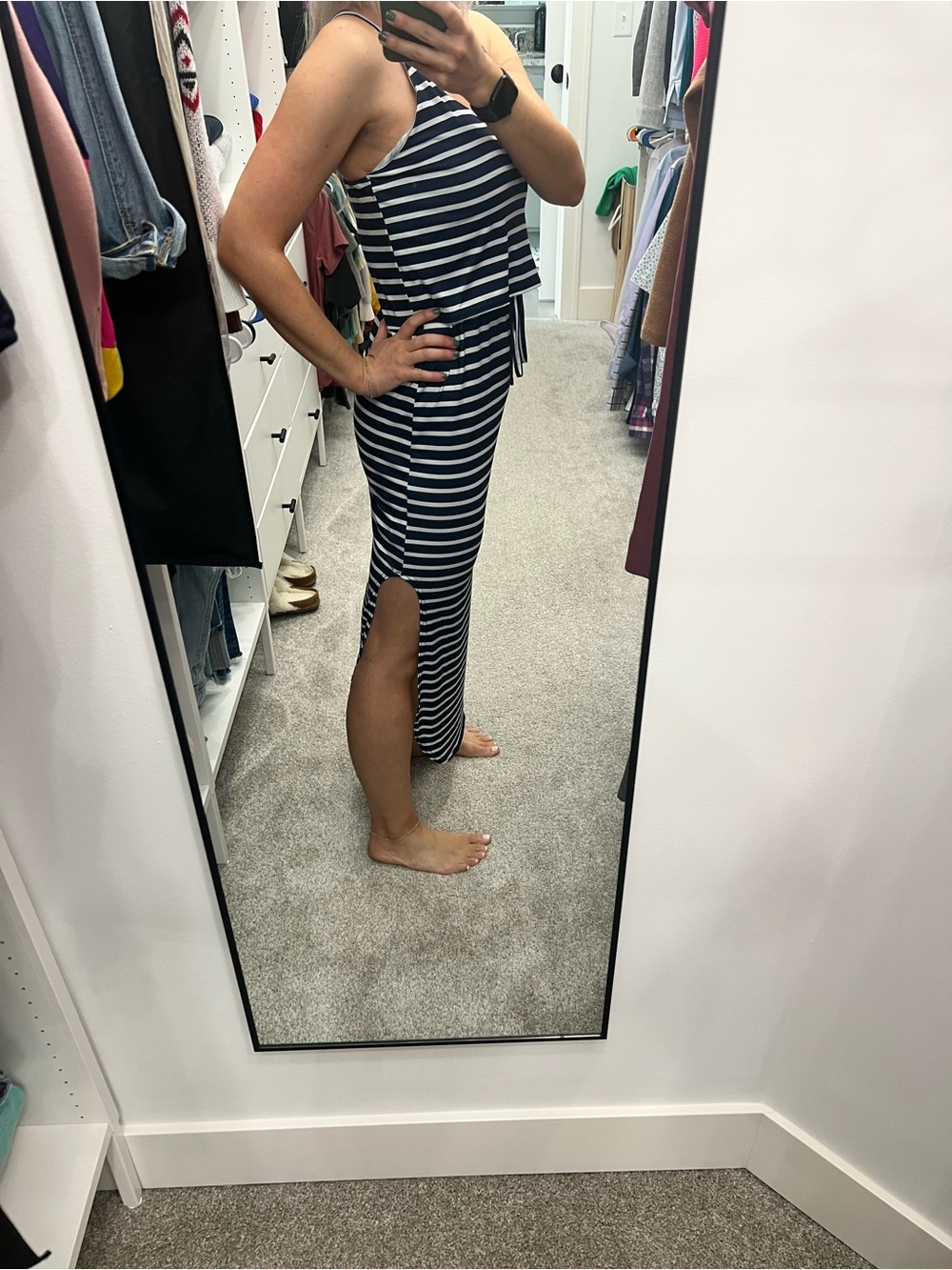 Navy and White Striped Spaghetti Strap Maxi Dress Summer Casual Dress in Small 4